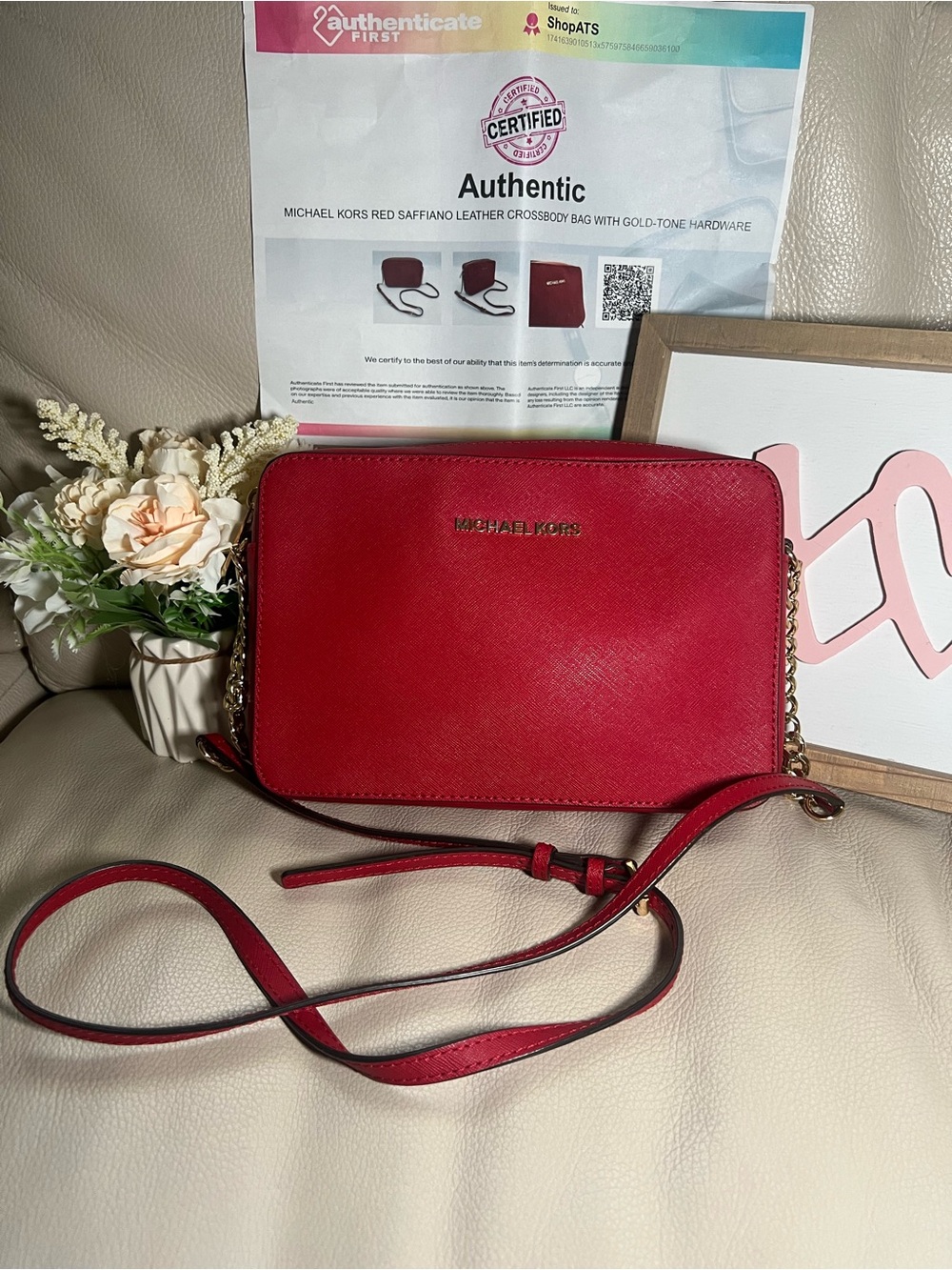 Michael Kors Red Jet Set Saffiano Leather Crossbody Bag